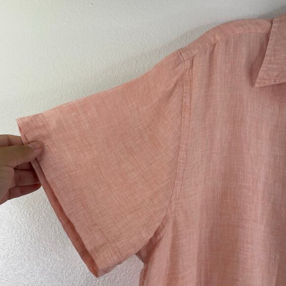 Lincs David Chu 100% Linen Peach Button Up SS shirt Men's Large - Picture 3 of 12